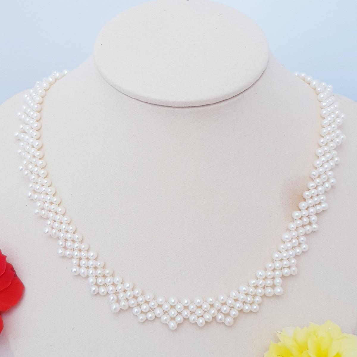 Chuỗi Vòng Cổ Ngọc Trai Tự Nhiên Cao Cấp - Chuỗi Đơn Kết Hàng Ren 45 - Trang Sức Cô Tấm - LACE PERL - COTAM1105 + Tặng kèm bông tai nụ KT2603
