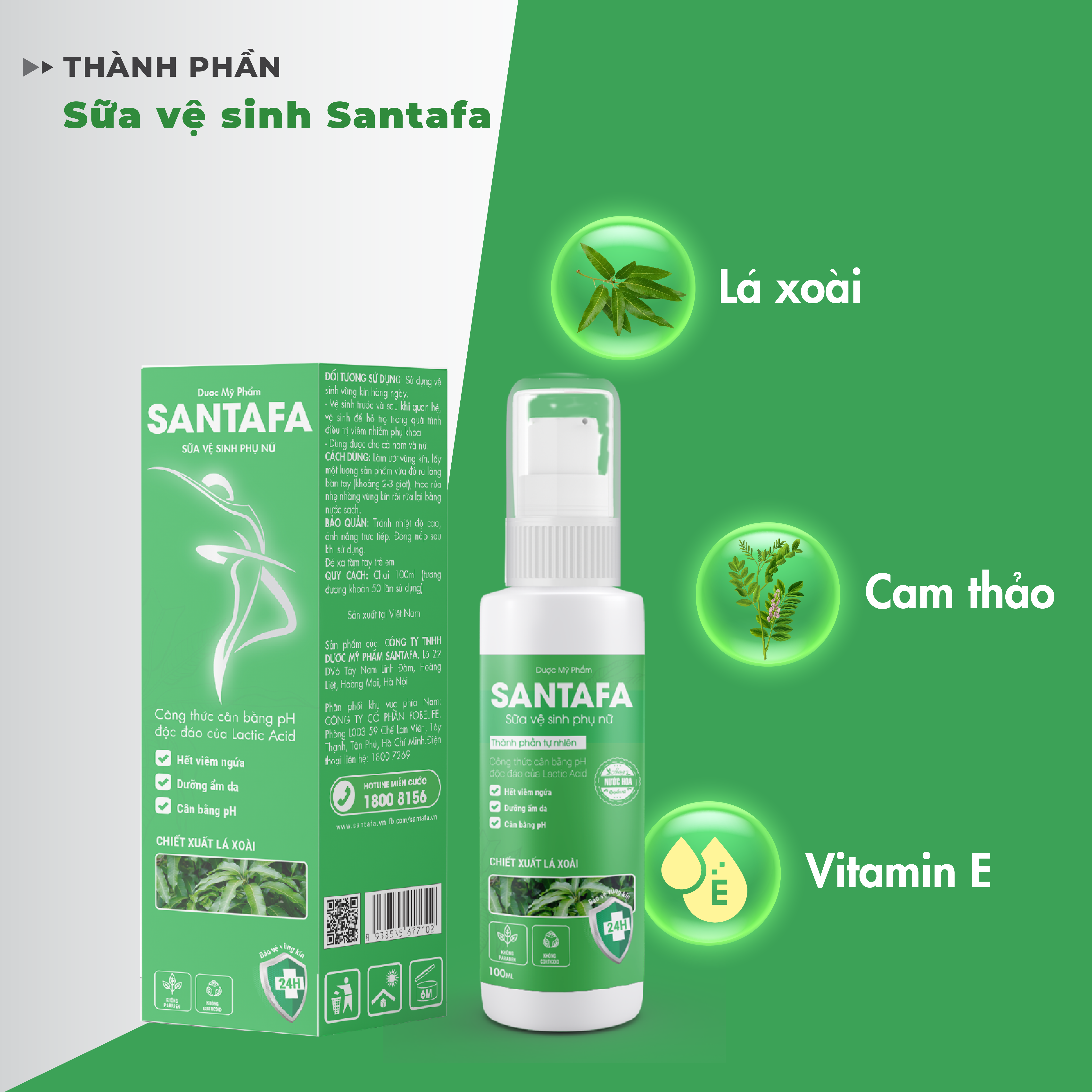 Sữa vệ sinh phụ nữ Santafa Làm sạch nhẹ nhàng, kháng khuẩn, chăm sóc và bảo vệ, đem lại cảm giác tự tin, thoải mái với hương nước hoa Chai 100ml