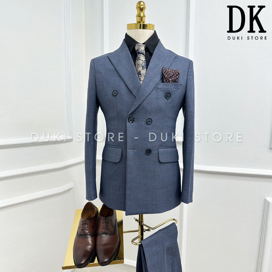 Bộ vest nam 6 cúc màu caro xám xanh thanh lịch DKE0105 - DUKI STORE