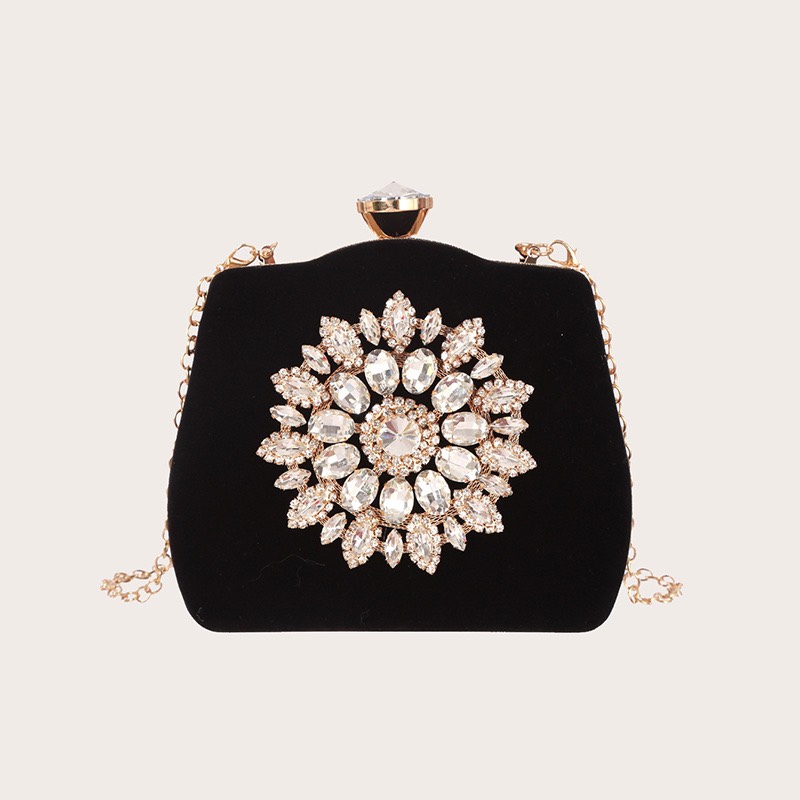 Clutch nhung đá- túi xách cầm tay nhung đá tròn form hình thang cao cấp