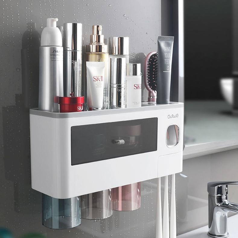Bộ Nhả Kem Đánh Răng Tự Động , Kệ Dán Để Đồ Nhà Tắm Dán Tường Cao Cấp 1,2,3,4 Cốc Nhiều Màu Cao Cấp Sang Trọng & An Toàn