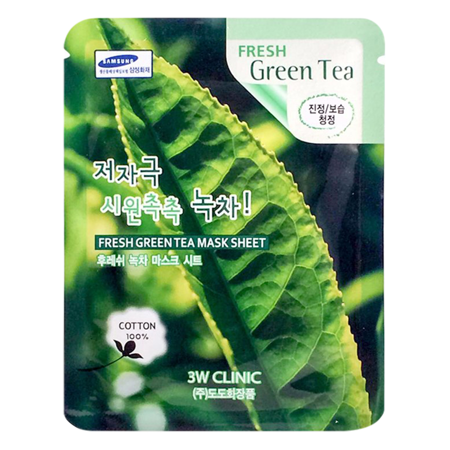 Combo 10 Gói Mặt Nạ Trà Xanh Dưỡng Da 3w Clinic Fresh Greentea Mask Sheet 100% Cotton (23ml/Miếng)