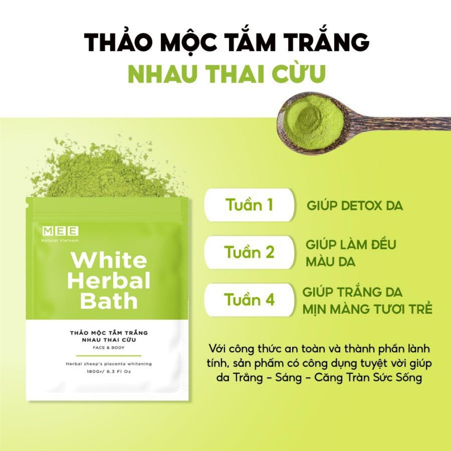 Tắm Trắng Body Nhau Thai Cừu - Bột Sữa Dưỡng Trắng Da Mặt Thảo Mộc Mee Natural White Herbal Bath 180gr