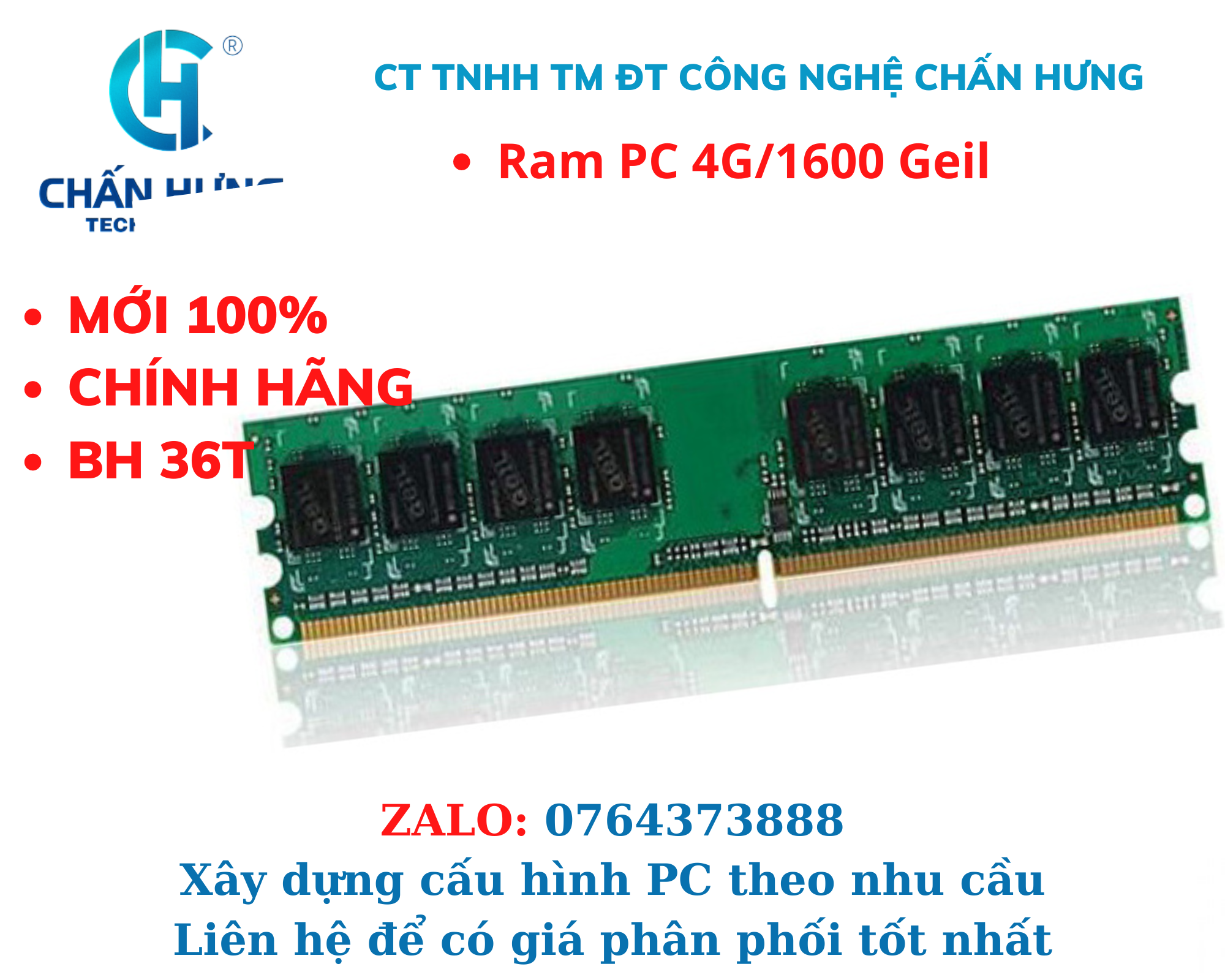 Ram GEIL Pristine 4GB DDR3 1600MHz - HÀNG CHÍNH HÃNG