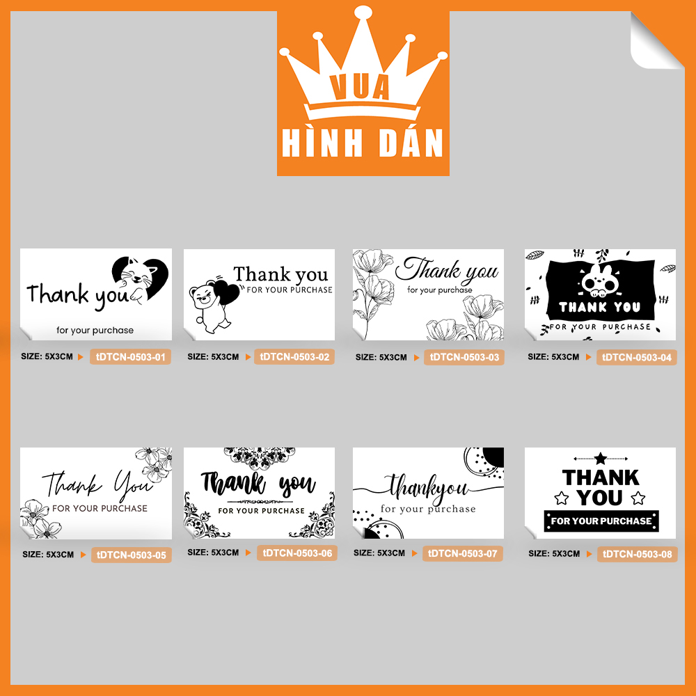 Set 50/100 sticker THANK YOU FOR YOUR PURCHASE - tem dán gói hàng, hộp sản phẩm