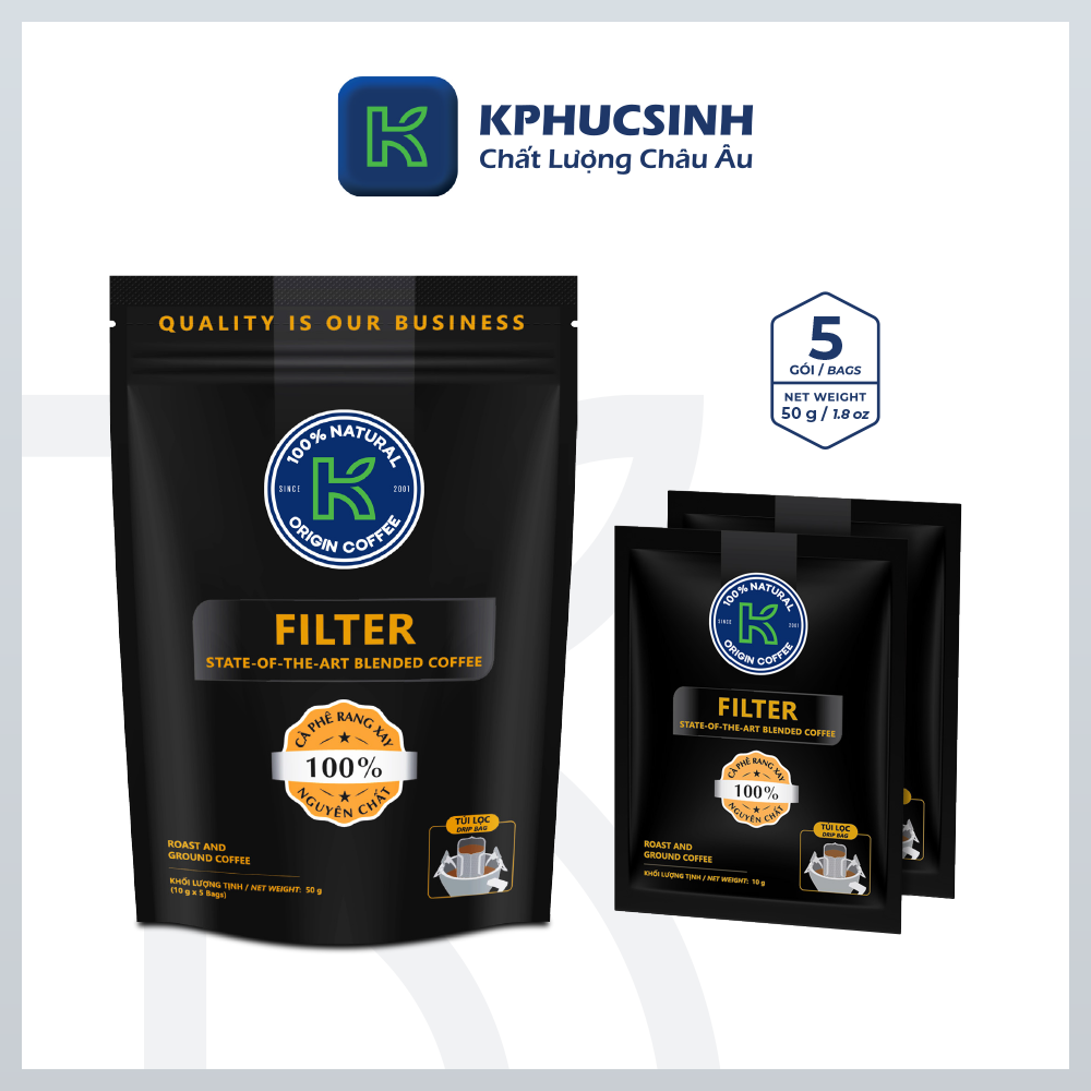 Cà phê phin giấy K Coffee 100% Robusta Arabica cà phê nguyên chất 50g