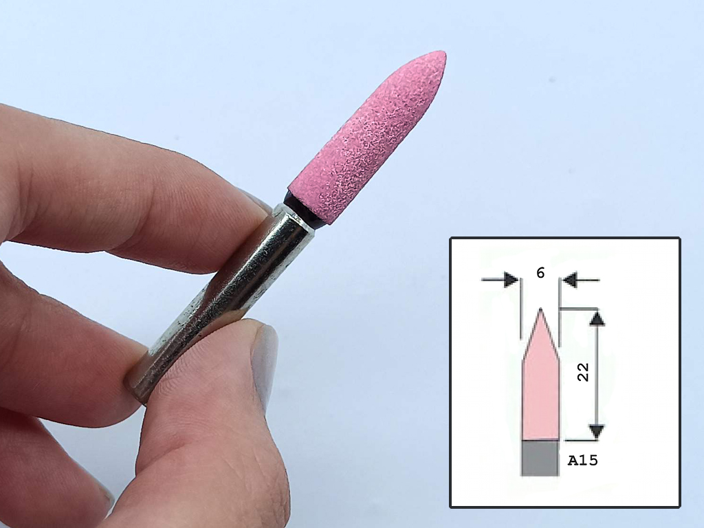 Mũi đá mài hình trụ đầu nhọn A15 Φ6mm dài 22mm cốt 6 ly