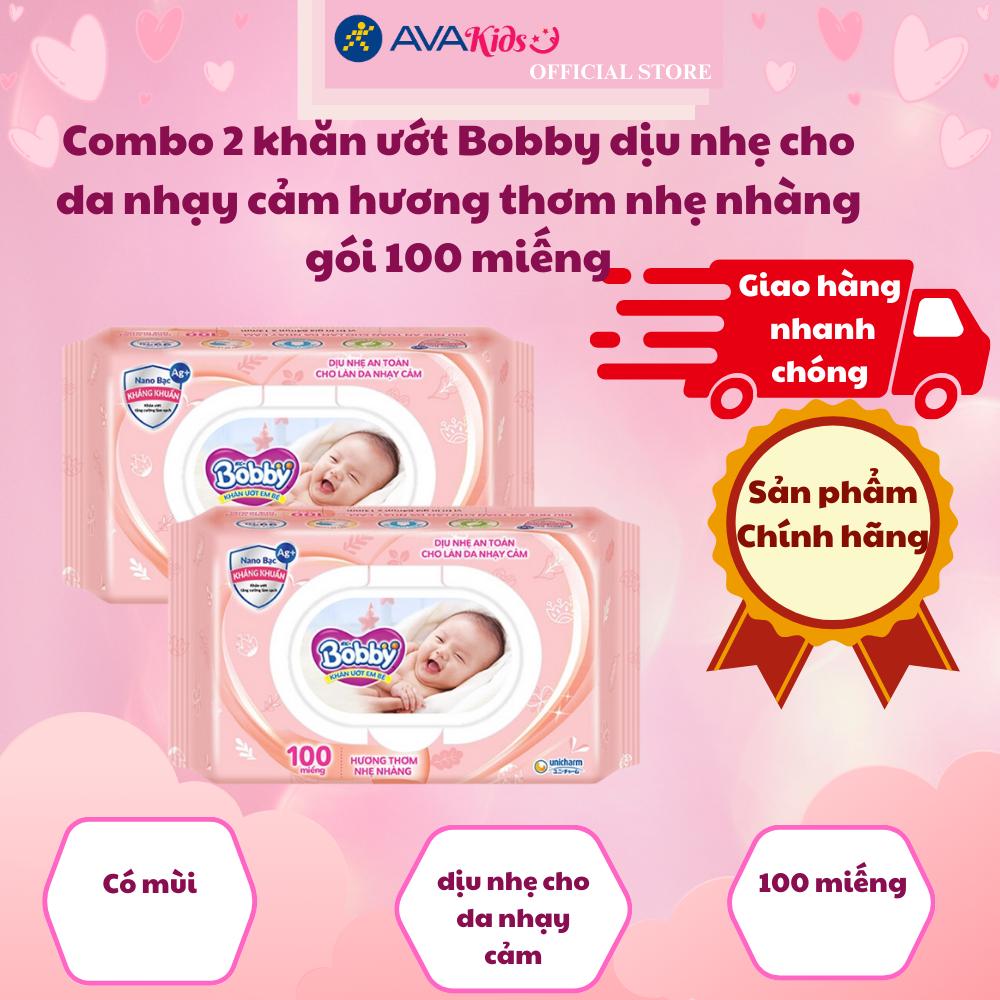 Combo 2 khăn ướt Bobby dịu nhẹ cho da nhạy cảm hương thơm nhẹ nhàng gói 100 miếng