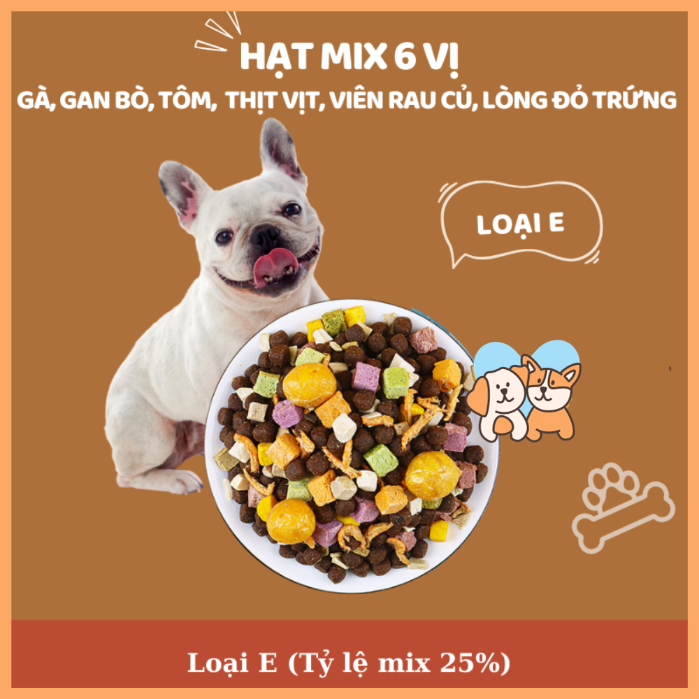 Hạt mix cao cấp cho cún trộn thịt bò, gà, tôm, cá, lòng đỏ trứng, rau củ quả - Thức ăn hạt cho chó kén ăn