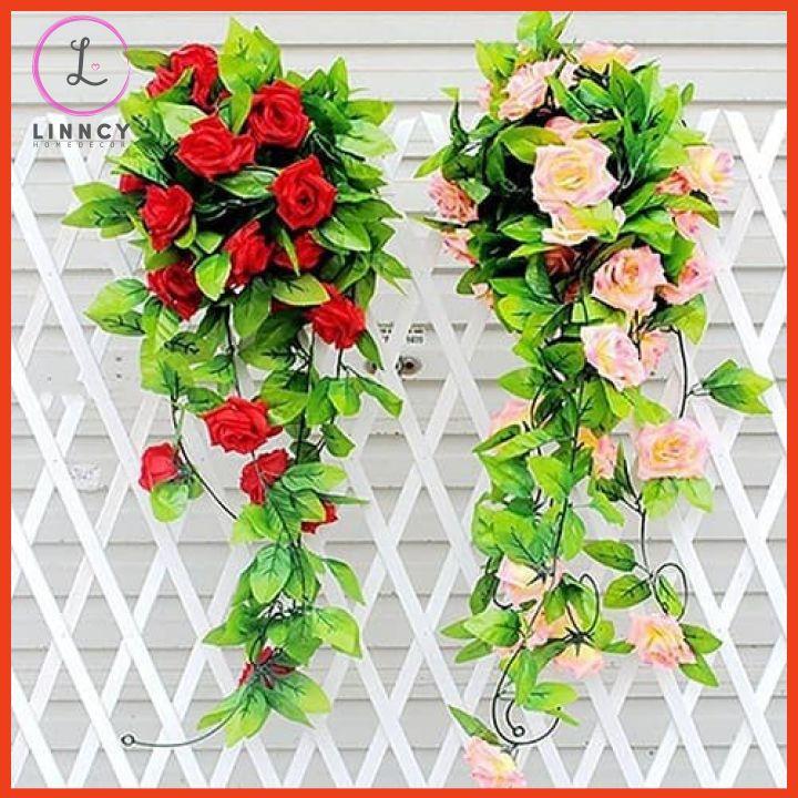 Hoa hồng dây leo nhâ tạo 2.4m gồm 9 bông hoa trang trí đám cưới, xích đu, ban công, sửa sổ, làm giỏ hoa treo tường