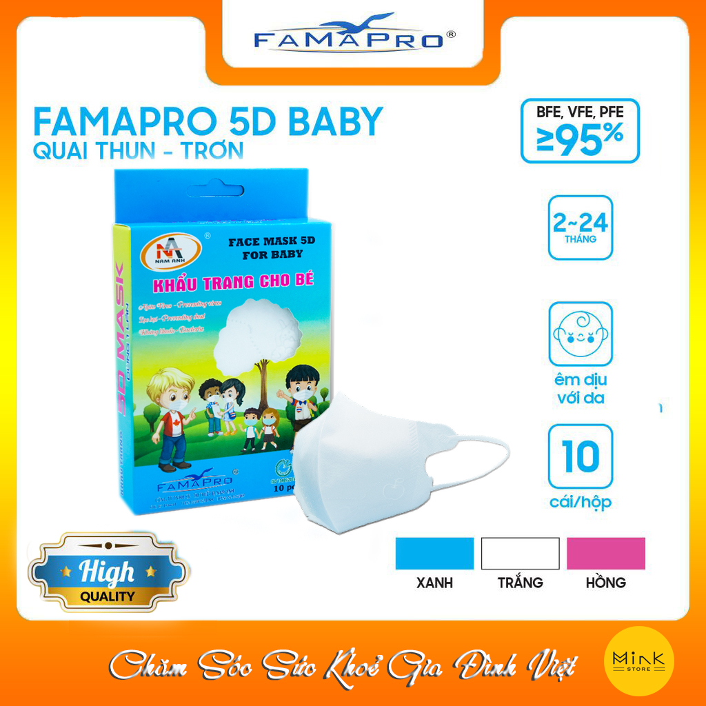 Khẩu Trang Y Tế Cao Cấp Trẻ Em FAMAPRO 5D Mask - 3 Lớp Kháng Khuẩn / 99% Lọc Khuẩn, Bụi, Virus Tốt Nhất / Trẻ Em -
