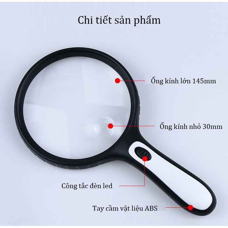 Kính lúp cầm tay 145mm có đèn đọc sách, đọc báo