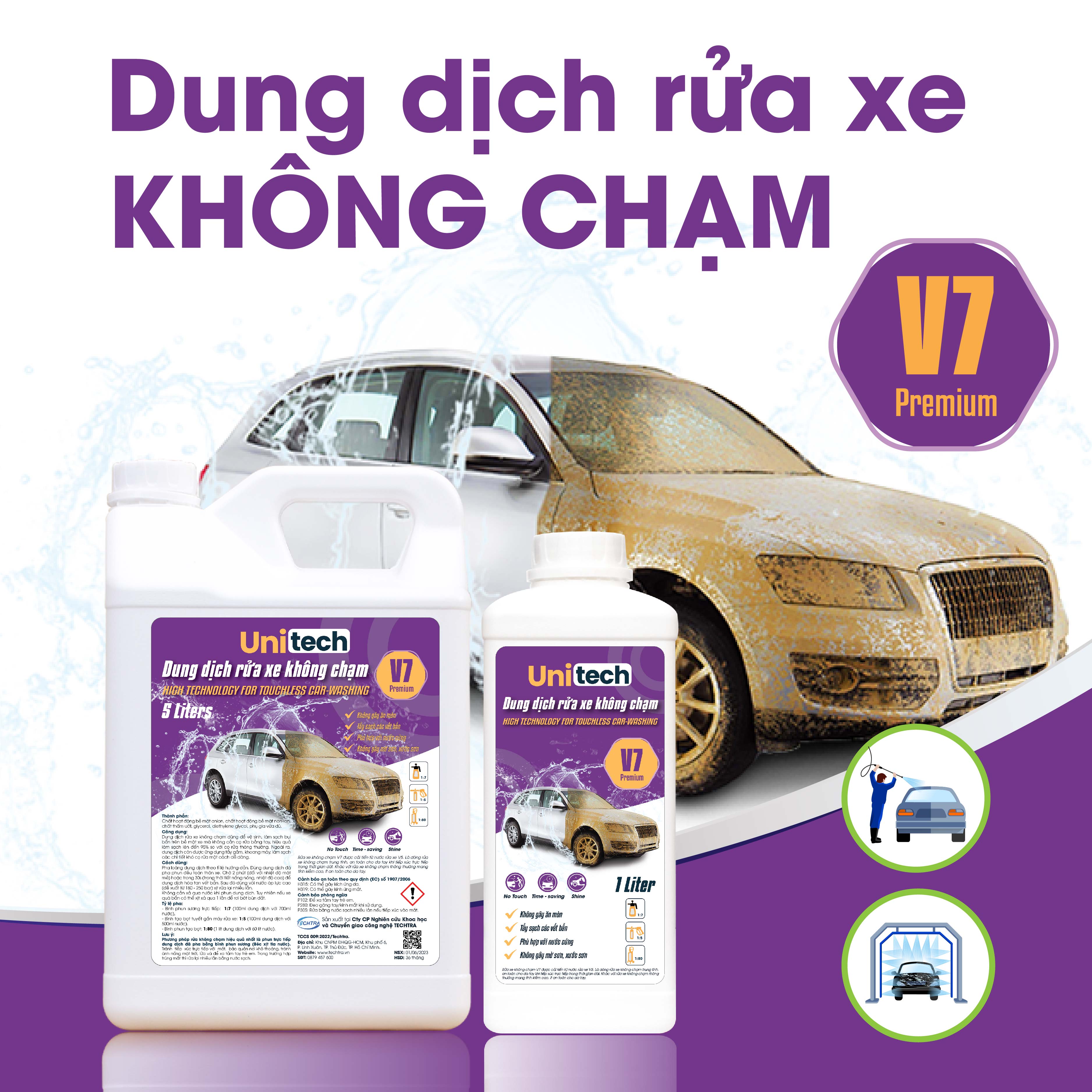 Nước rửa xe không chạm Unitech V7 | Xà phòng rửa xe ô tô, xe máy siêu sạch, bảo vệ màu sơn xe