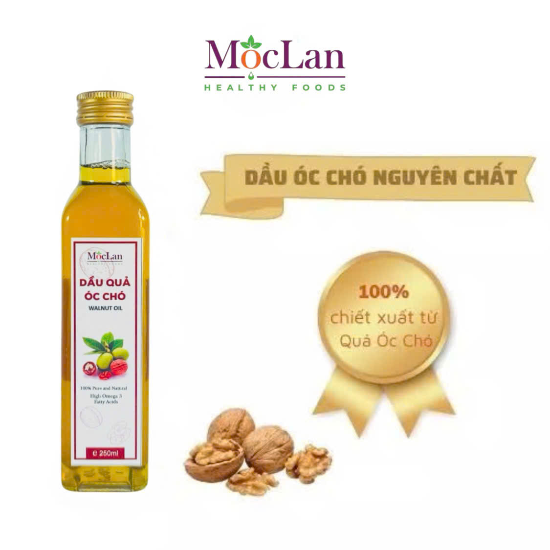 Dầu Óc Chó Tự Nhiên Mộc Lan Healthy 100ml - 250ml Omega 369 Vitamin E phụ nữ có thai, cho con bú, trẻ ăn dặm, người già