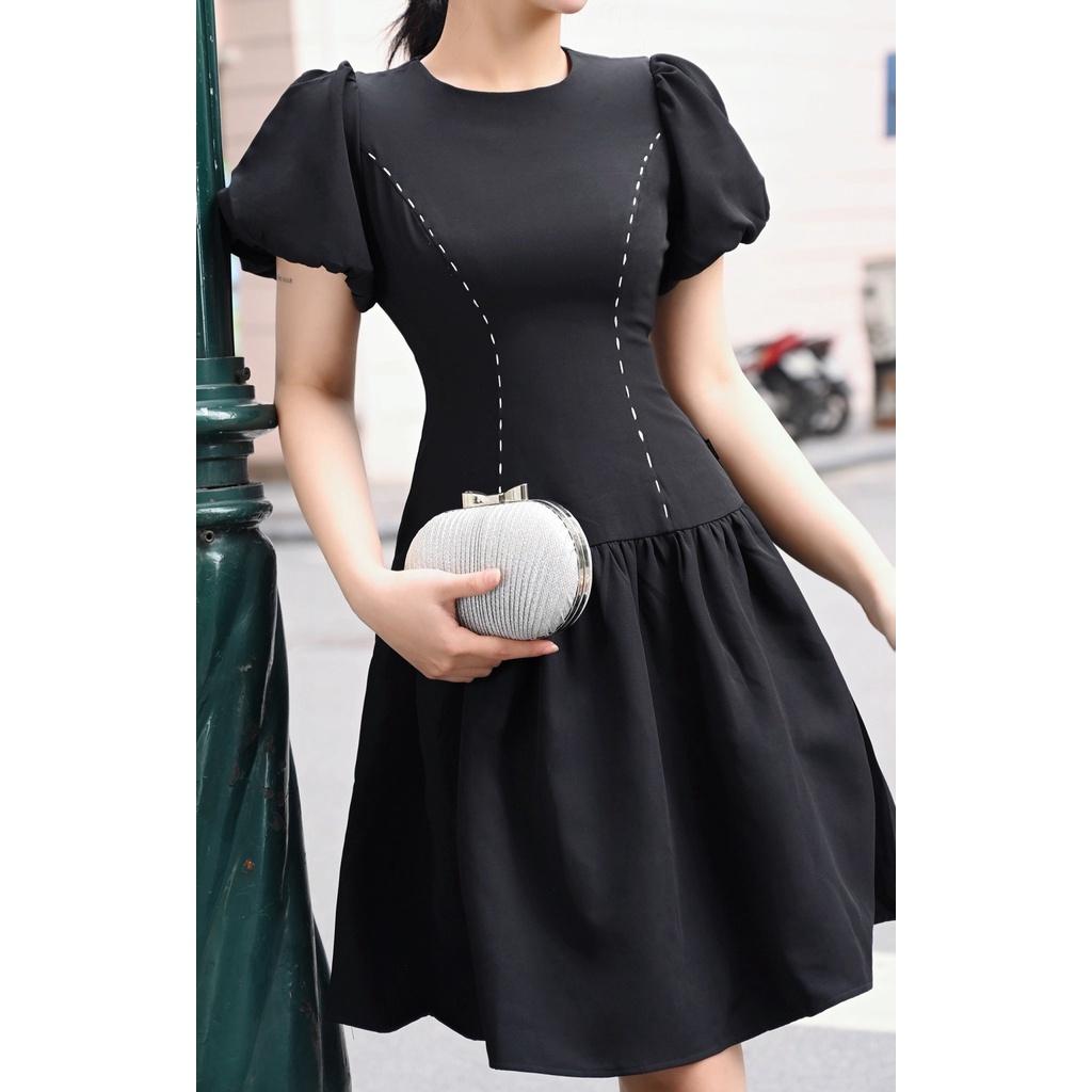 Đầm Thiết Kế Lina Dress Chất Liệu Trượt Nhật Cao Cấp Dày Dặn - Váy Thiết Kế Tay Bồng Dáng A Che Khuyết Điểm