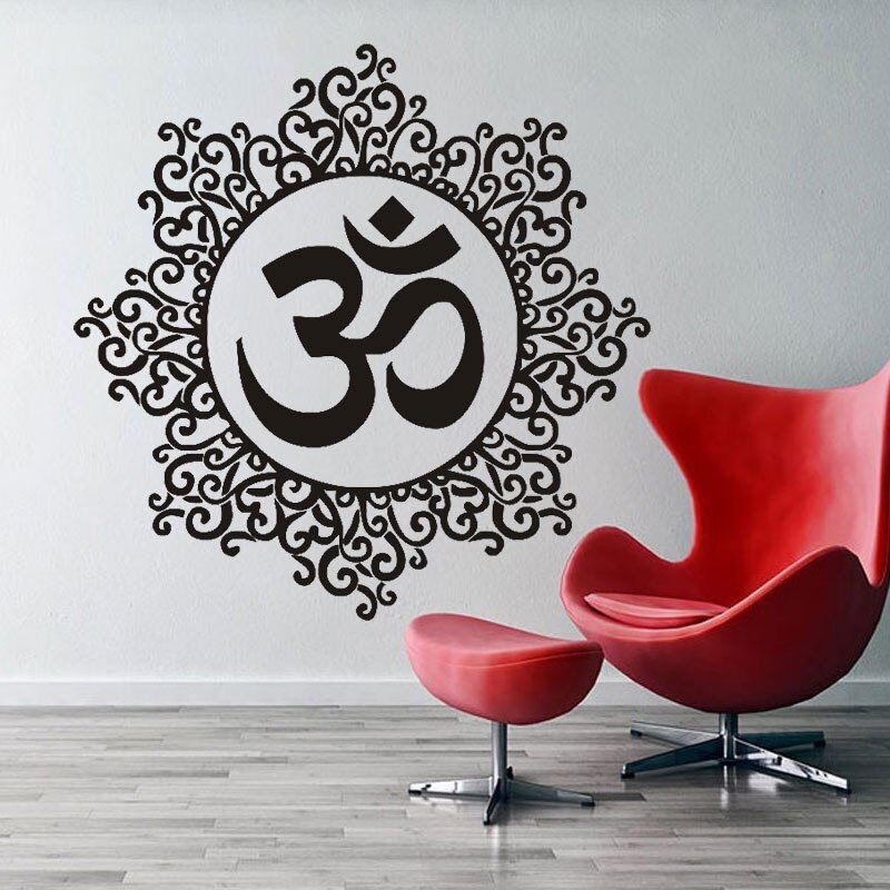 Decal dán tường hình bông hoa chữ OM thanh tịnh