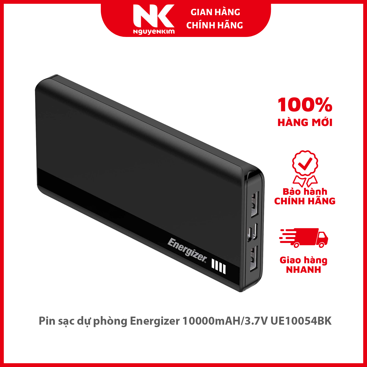 Pin sạc dự phòng Energizer 10000mAH/3.7V UE10054BK - Hàng Chính Hãng