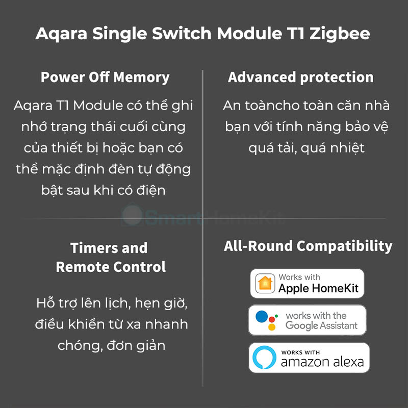 Module thông minh Aqara T1 Zigbee - Mạch công tắc nhỏ gọn Cần kết nối hub, Tương thích HomeKit - Hàng chính hãng