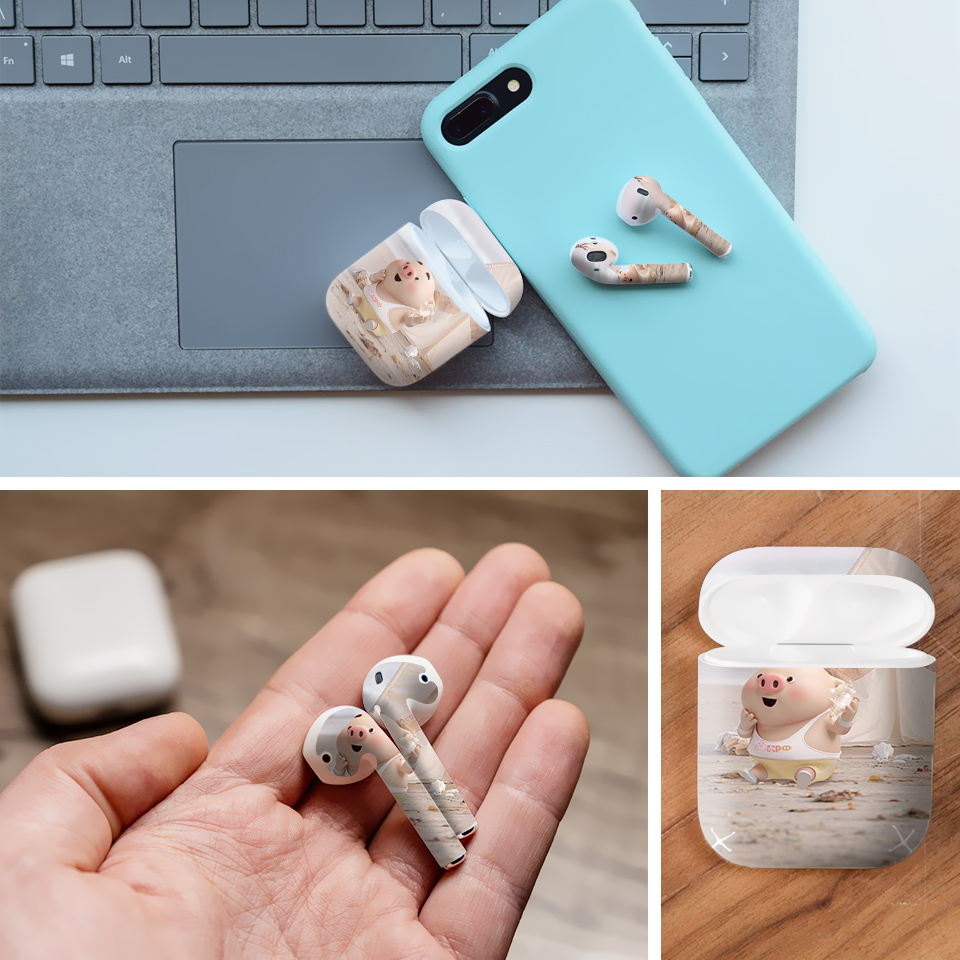 Miếng dán skin chống bẩn cho tai nghe AirPods in hình Heo con dễ thương - HEO2k19 - 018 (bản không dây 1 và 2)