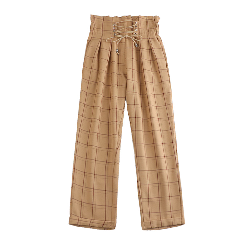 Hàng Quảng Châu - Quần baggy caro ullzang eo đan dây siêu xinh - QV11170