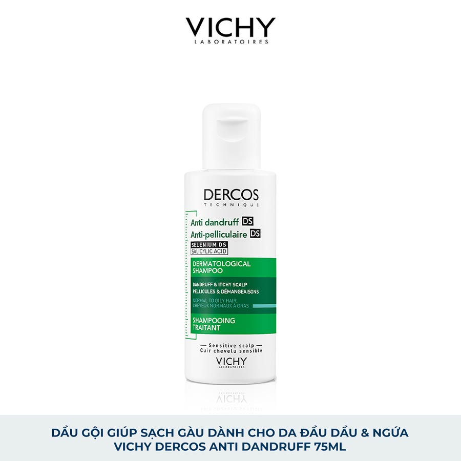 Dầu gội giúp sạch gàu dành cho da đầu dầu & ngứa Vichy Dercos Anti Dandruff 75ml