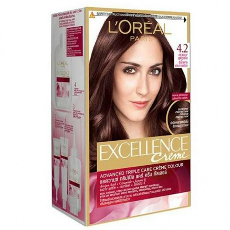 Kem Nhuộm Dưỡng Tóc Phủ Bạc L'oreal Excellence Cream 172ml - Màu 4.2 Nâu Ánh Tím