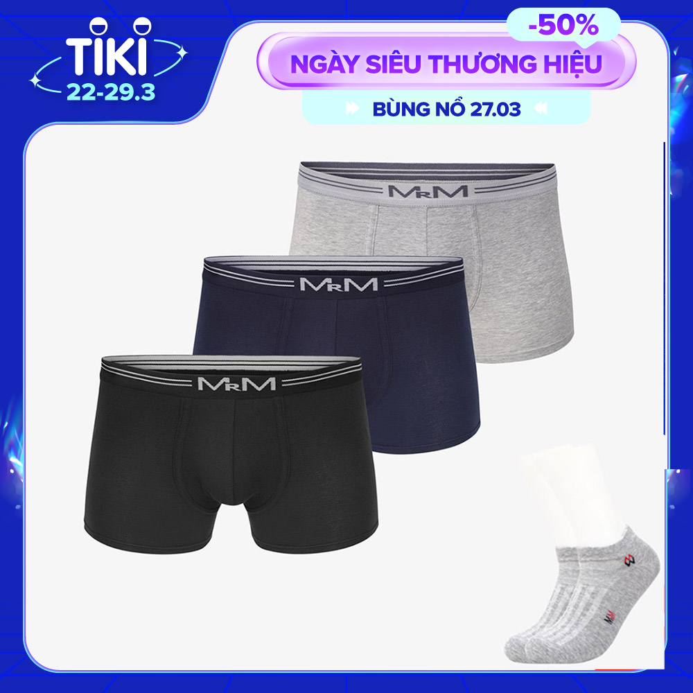 Combo 3 quần lót nam Boxer sợi Organic mềm mịn thoáng mát co giãn 4 chiều MRM Manlywear ( TẶNG Đôi Tất Nam Cao Cấp Giao Ngẫu Nhiên)