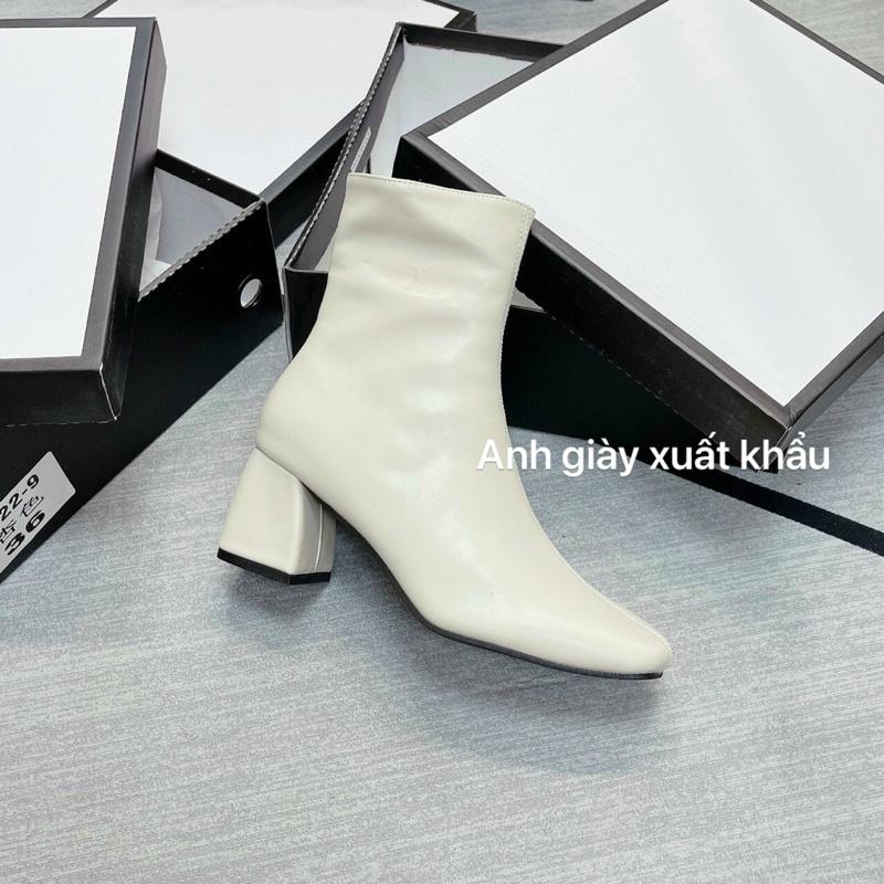 B44 - Bốt lửng cao cổ mũi vuông da lì khoá cạnh hàng hộp xịn MIDiLi
