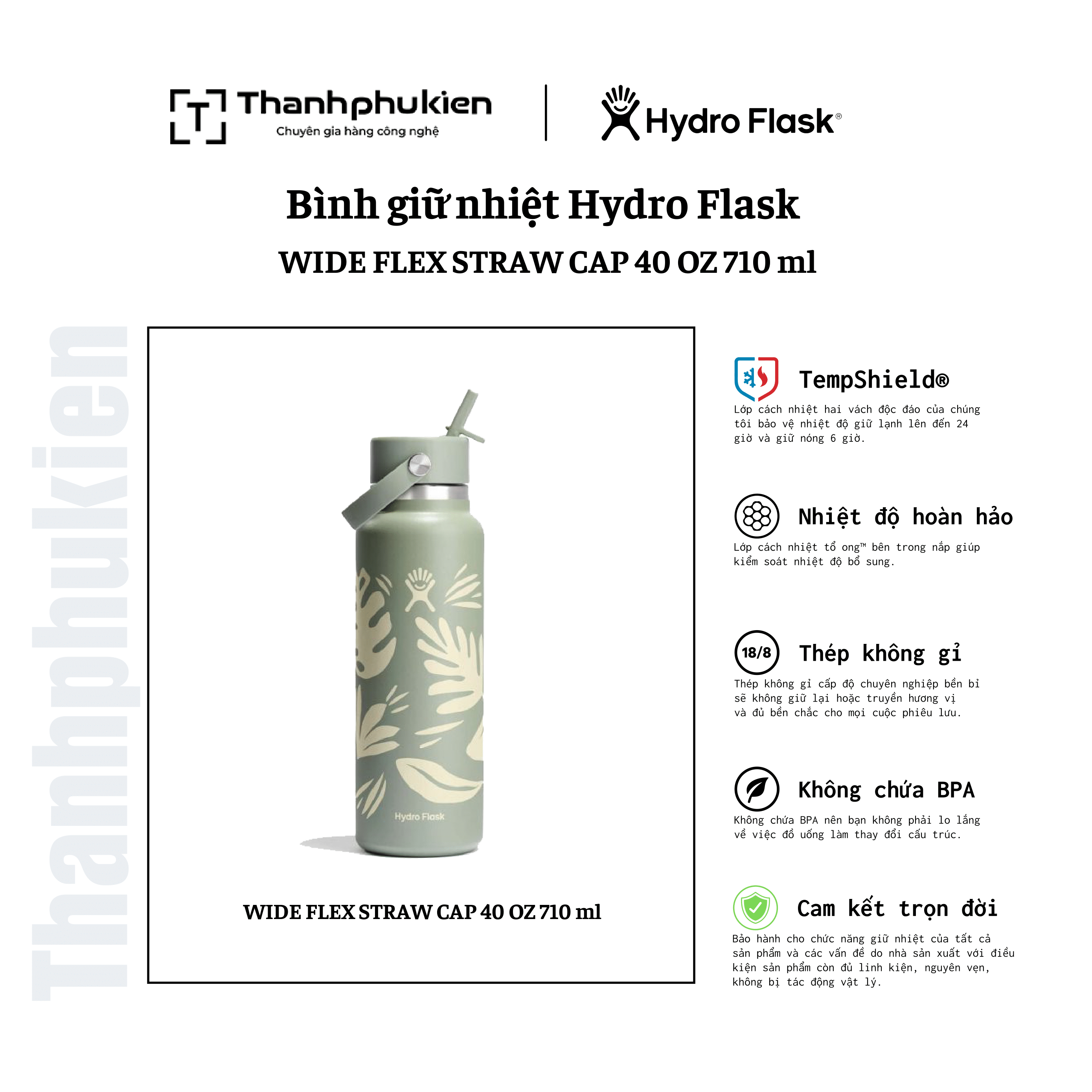 Bình giữ nhiệt Hydro Flask Wide Flex Straw Cap 40 OZ 1.183 ml – W40CFS [ Spring Limited Edition 2025 ]