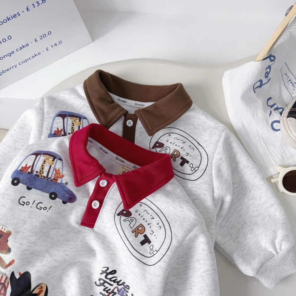 Set Áo Thun Tay Dài Cổ Polo Gấu Quần Bo Chun Cho Bé Trai 1-8 Tuổi Dành Cho Bé Trai