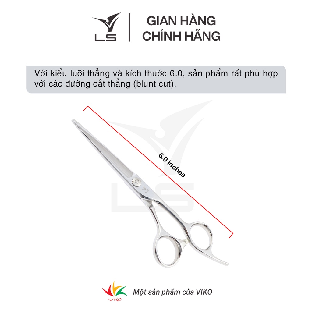Kéo cắt tóc VLS lưỡi thẳng quai offset vênh đỡ ngón cố định CB13/6.0