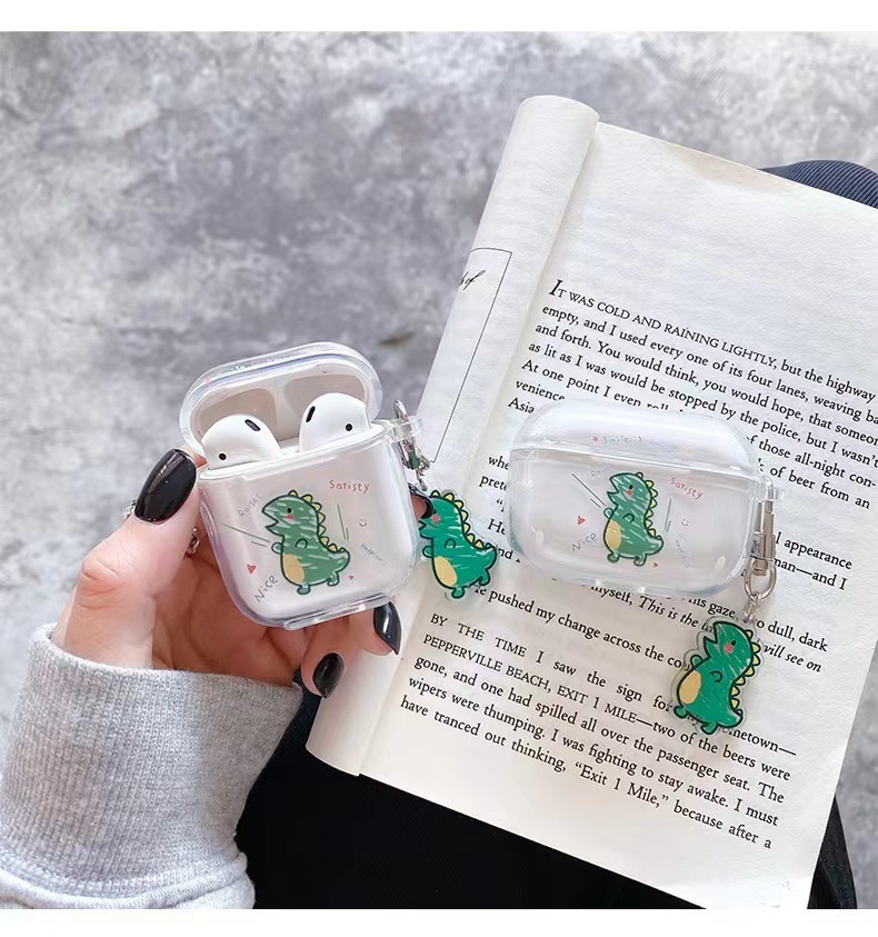 Ốp Bảo Vệ Case TPU Dành Cho Airpods Hình Khủng Long Xanh Có Khoá Treo