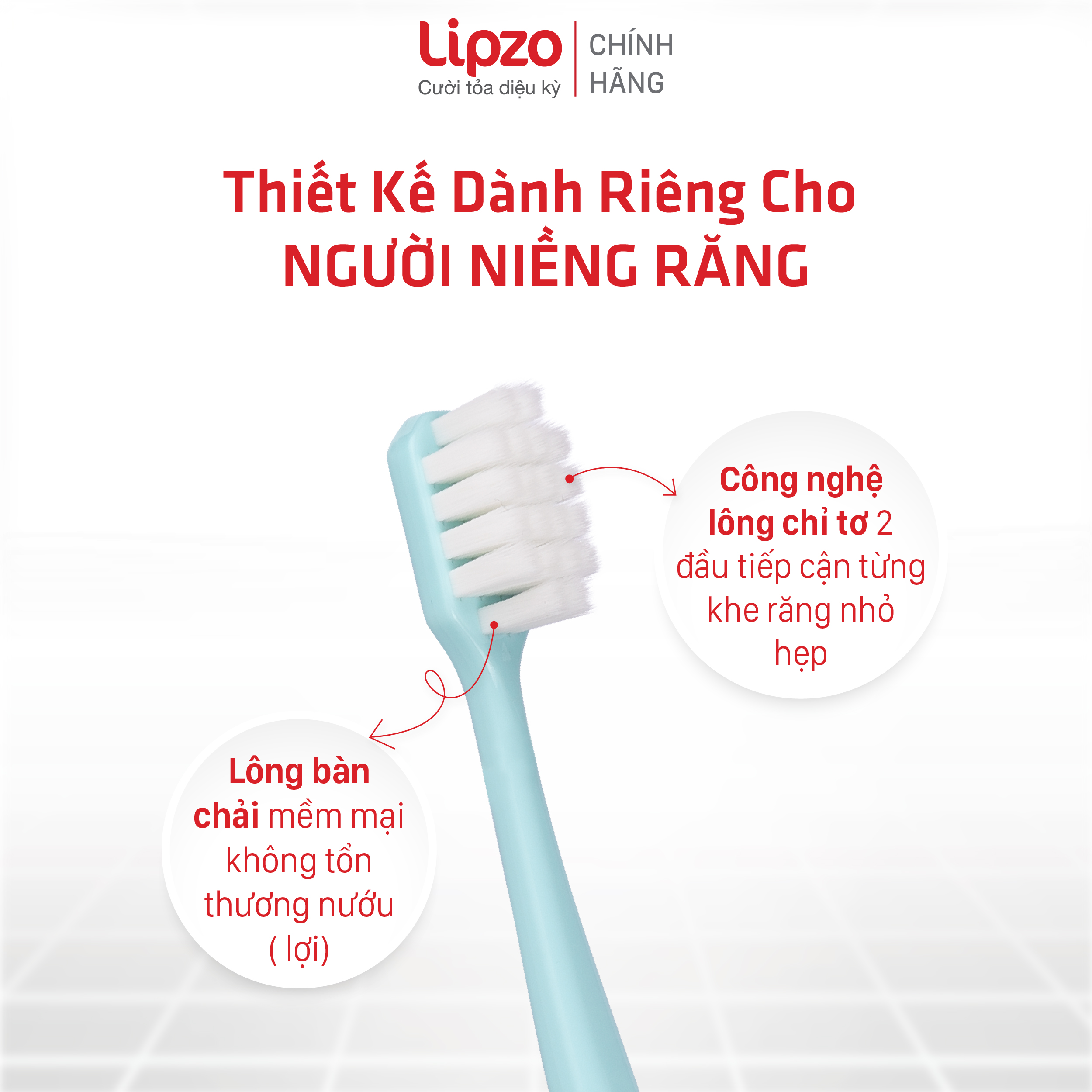 Bàn Chải Đánh Răng Lipzo Orthor Cao Cấp Công Nghệ Chỉ Tơ 2 Đầu Mềm Mảnh Chuyên Biệt Cho Người Niềng Răng