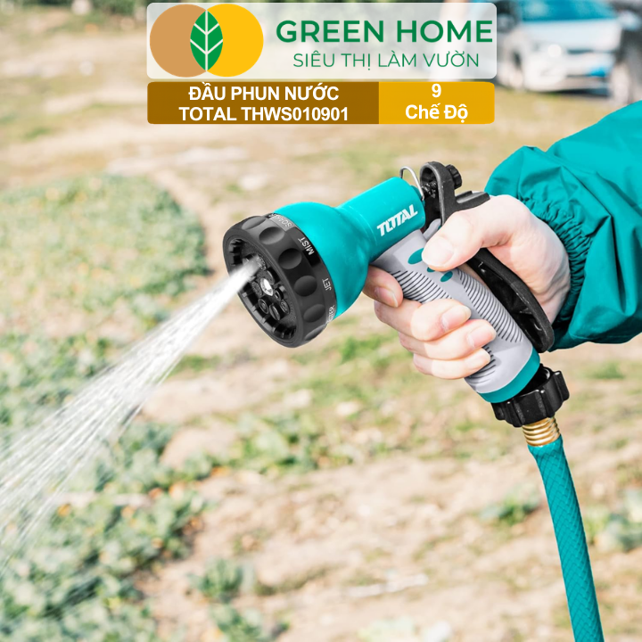 Đầu Phun Nước Total THWS010901 GreenHome, 9 Chế Độ Phun Linh Hoạt,Chất Liệu ABS, Tay Cầm Chống Trượt