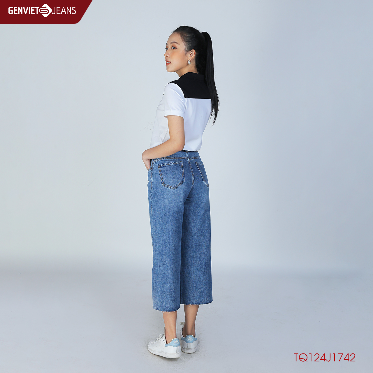 Quần Dài Lửng Jeans Nữ Ống Suông TQ124J1742 GENVIET