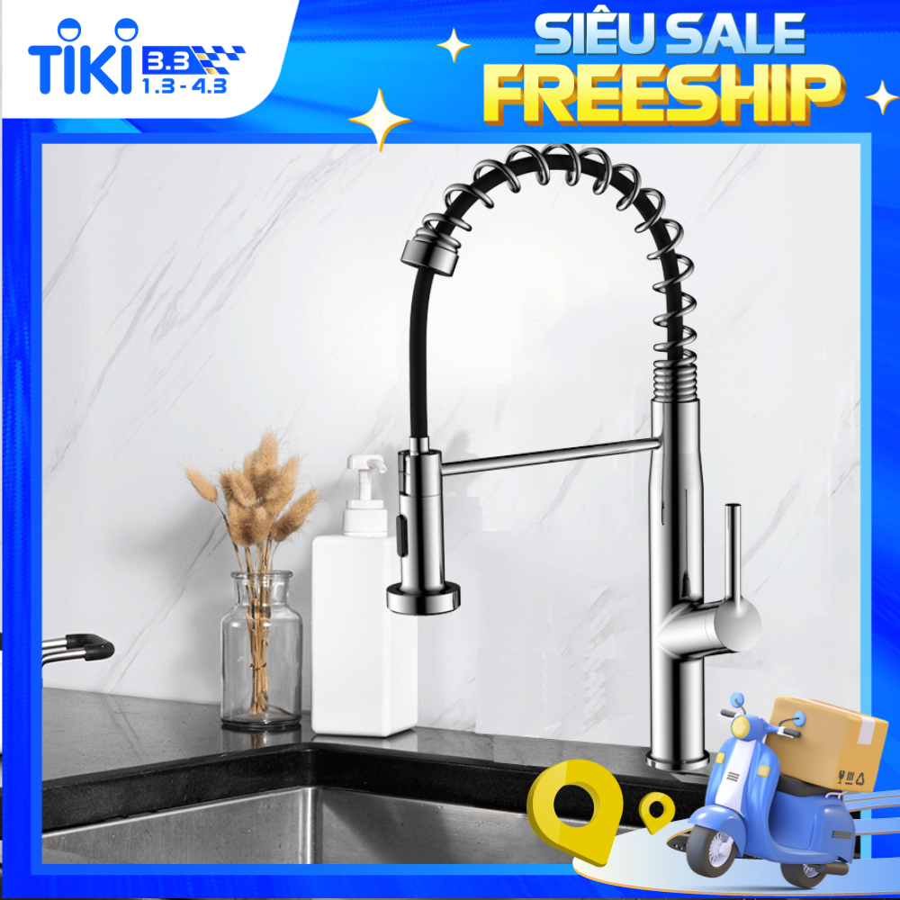 Vòi Rửa Chén Nóng Lạnh Pull-out Ecalite EF-K541C - Có Dây Rút - Điều Chỉnh Tia Nước - Đồng Mạ Chrome Cực Đẹp - Hàng Chính Hãng