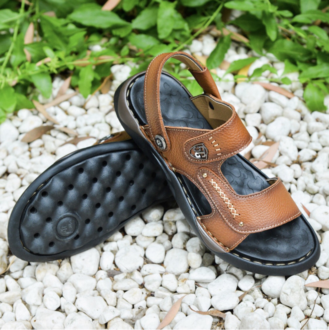 Sandal da bò đế kếp, da thật 100% kết hợp đế kếp cao 3,5cm cực đẹp khâu may chân quai siêu chắc chắn SD88