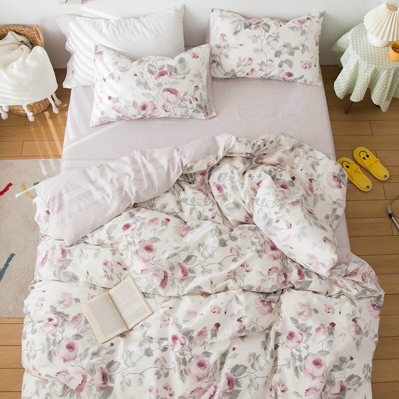 Bộ Chăn Ga Gối Cotton Living 100%cotton Hàng Nhập Khẩu Cao Cấp 4 Món Hoa Vintage Nhẹ Nhàng Cho các Nàng Thơ