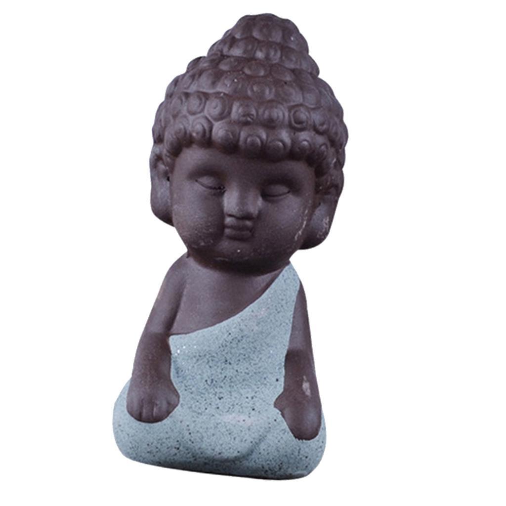 2X Little Monk Buddha Ceramic Statues Holder Tea Pet Home Tea Tray Decor Blue