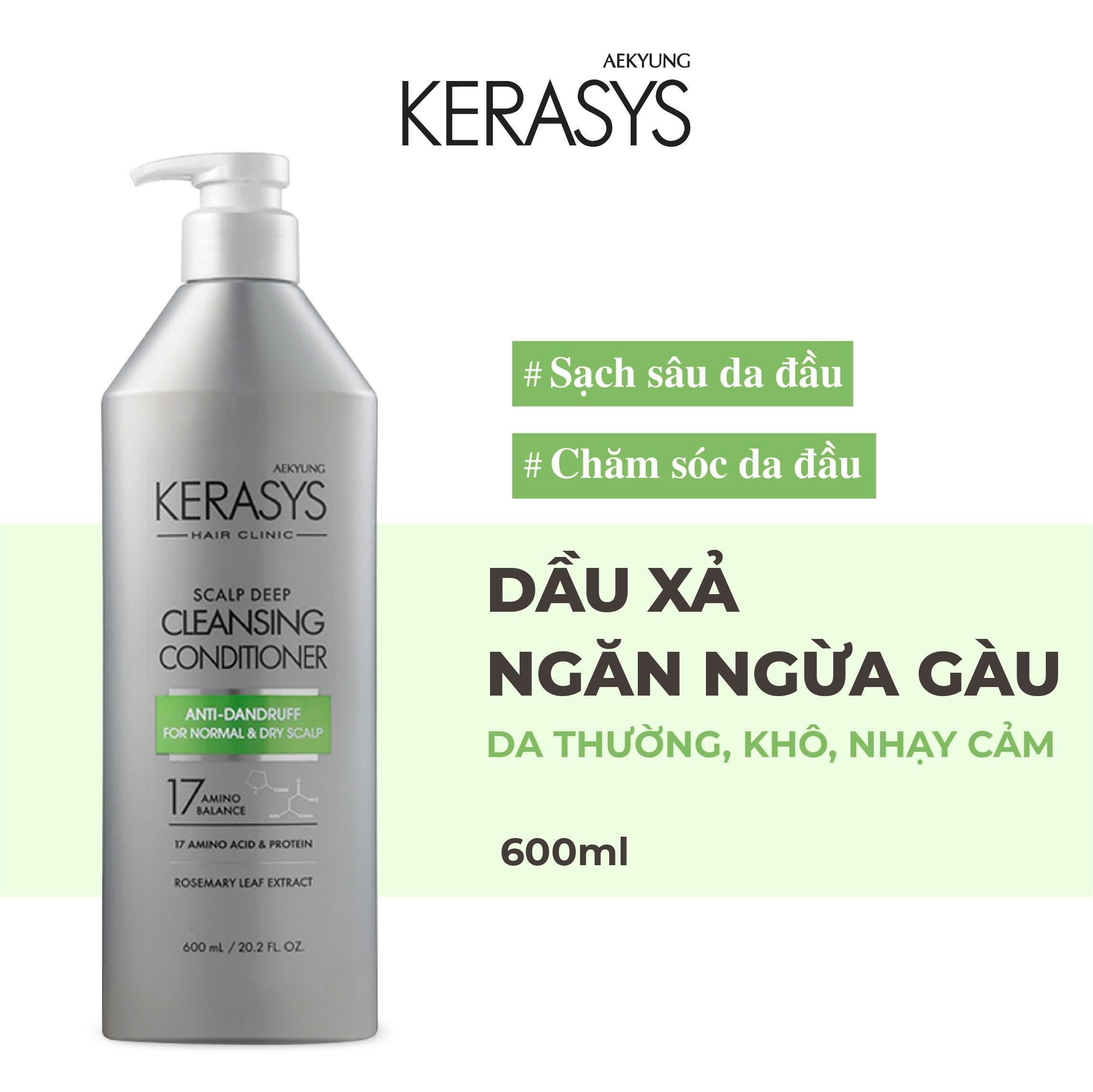 Dầu xả cao cấp Hàn Quốc Kerasys Hair Clinic Scalp Deep Cleansing (Sạch sâu da đầu, ngăn ngừa gàu dành cho da đầu thường &amp; khô) 600ml