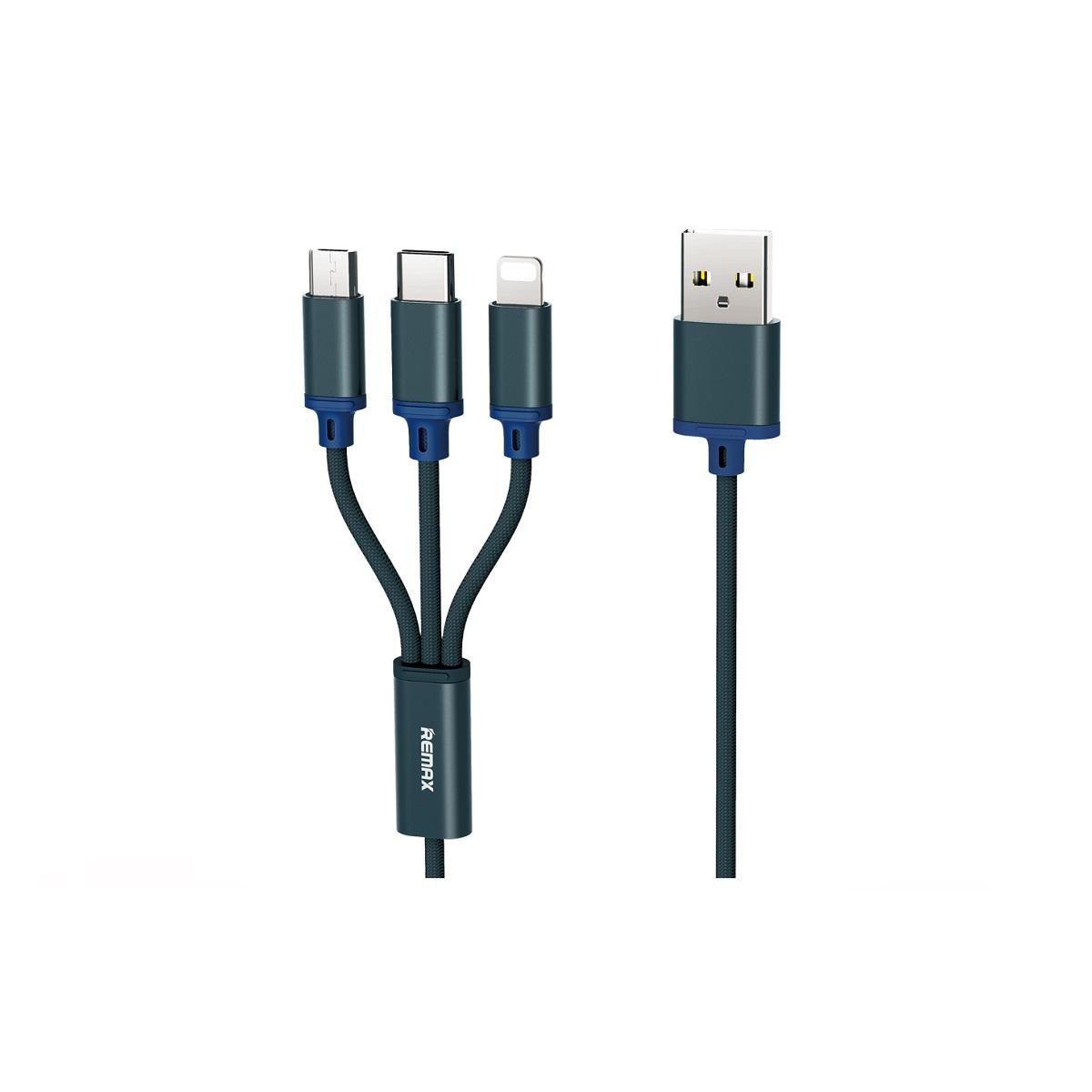 Cáp sạc dây dù 3in1 Remax RC-131th microUSB/ Lightning /Type-C 2.8A, dài 1.15M (màu ngẫu nhiên) - Hàng Chính Hãng