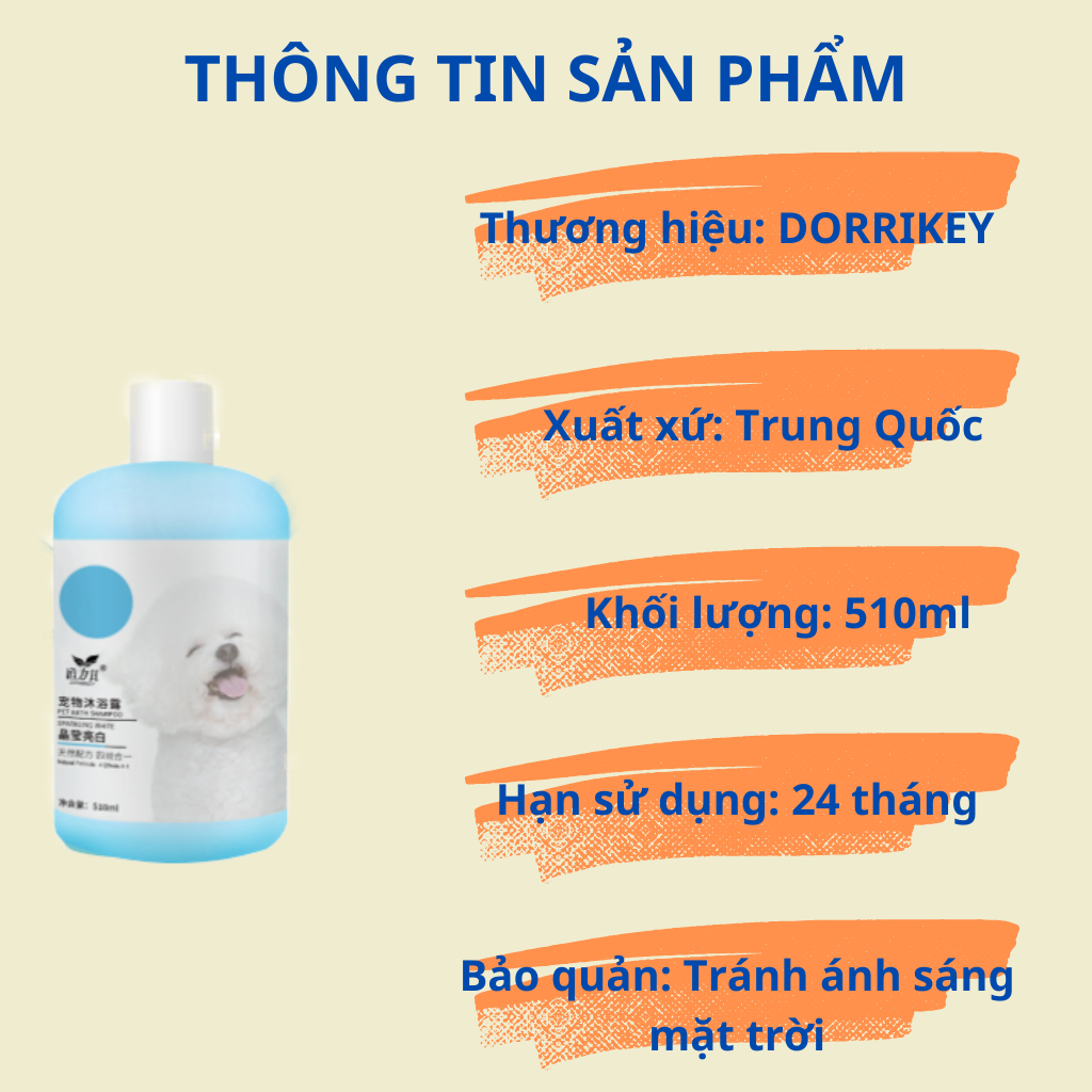 Sữa tắm Dorrikey dưỡng lông, loại bỏ nấm ngứa cho thú cưng - Chai 510ml