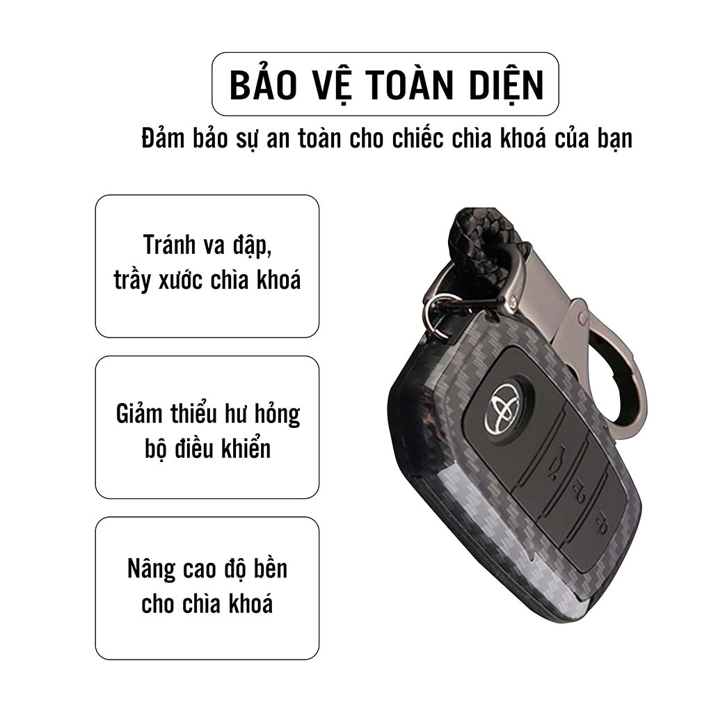 Ốp chìa khóa dành cho xe Toyota Camry, Fortuner chất liệu nhựa ABS mạ vân Cacbon - Hàng Chính Hãng