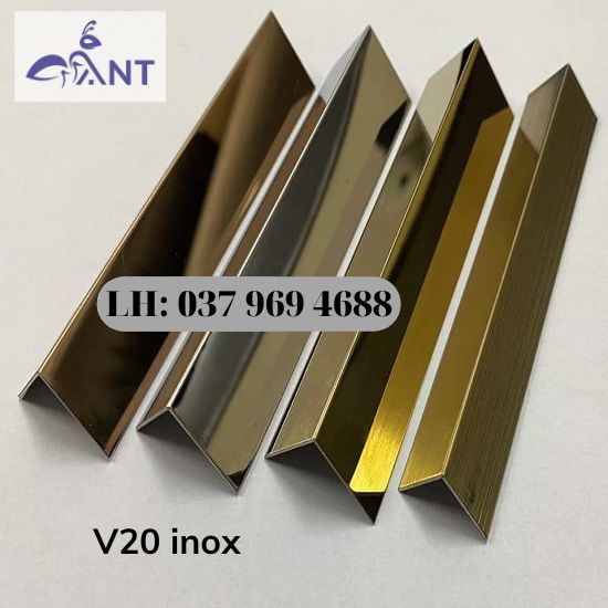 Nẹp inox v20 dập cạnh, thanh dài 2.44m, dày 0.6, giá bán theo thanh