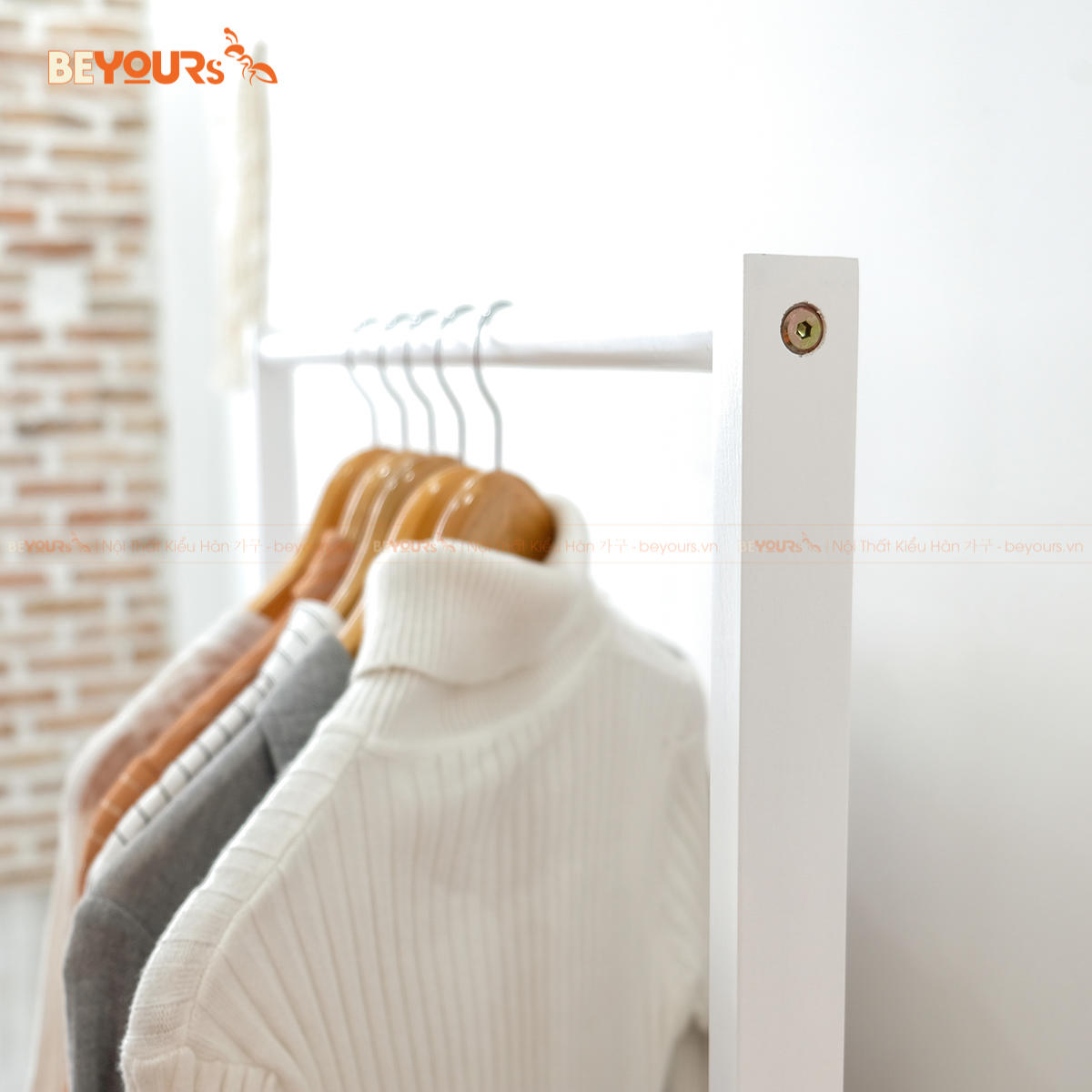 Giá Treo Quần Áo Gỗ BEYOURs - Kệ Gỗ Cây Sào Treo Single Hanger Size L Lắp Ráp Dễ Dàng - Nội Thất Phòng Ngủ - Trắng