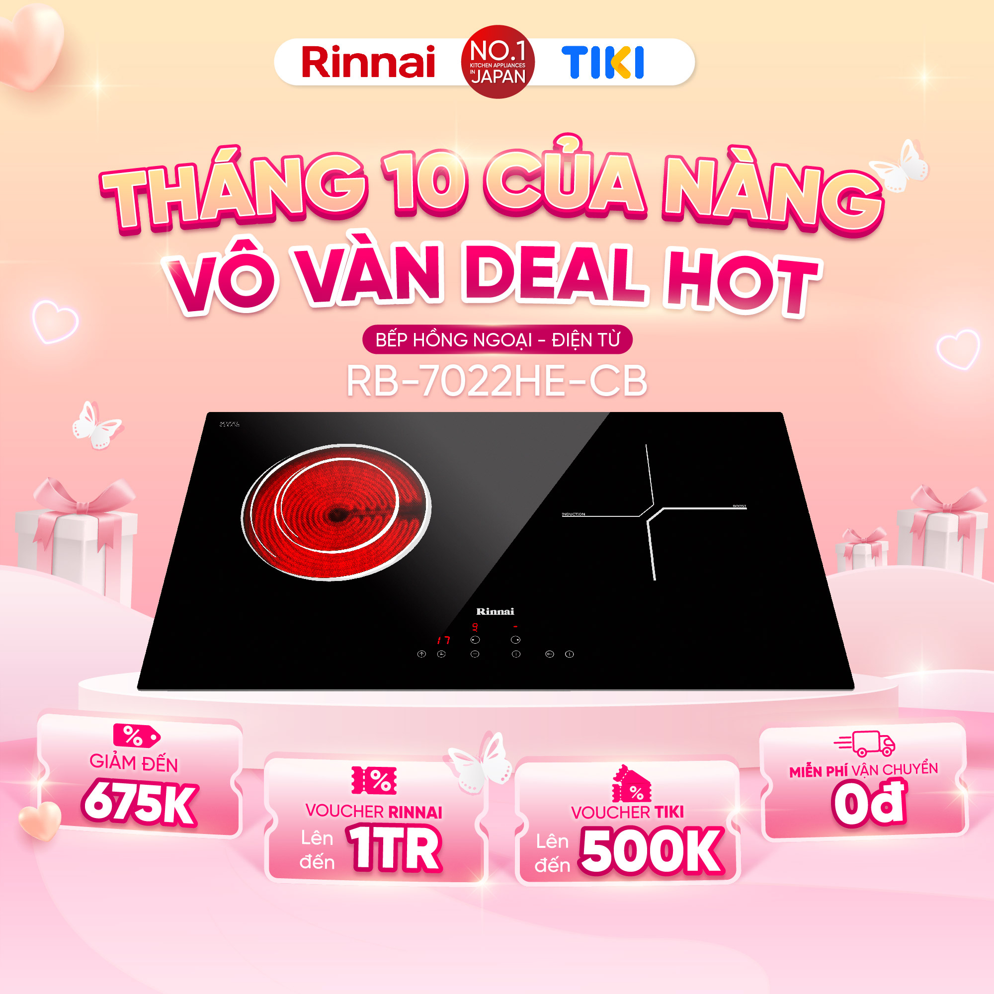 Bếp điện kết hợp Rinnai RB-7022HE-CB mặt kính Schott 4100W - Hàng chính hãng.