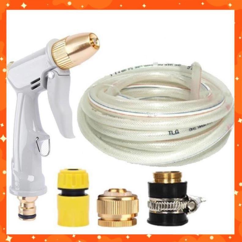 Bộ dây vòi xịt nước tưới cây rửa xe,tăng áp 3 lần, loại 20m (cút nhựa nối đồng nhựa) 206846