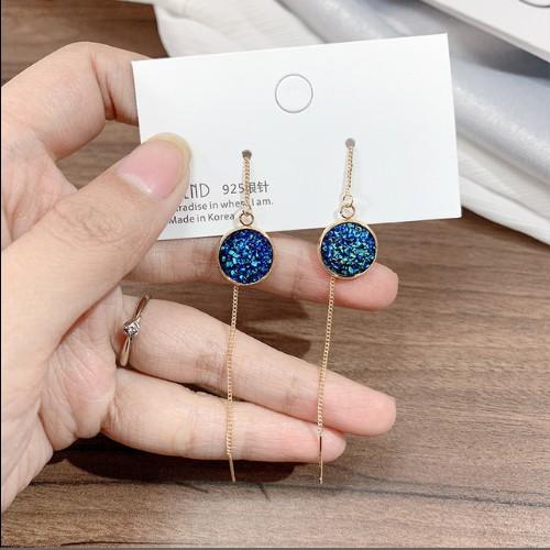 Bông tai Bạc 925 Phong Cách Hàn Quốc - HOA TAI ĐÍNH ĐÁ THẢ DÀI - ẢNH CHỤP THẬT