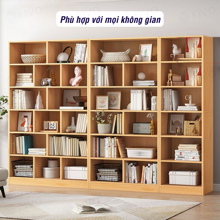 Kệ Sách Đứng Gỗ MDF FIVO FB70 6 Tầng Chia Nhiều Ngăn - Hàng Chính Hãng