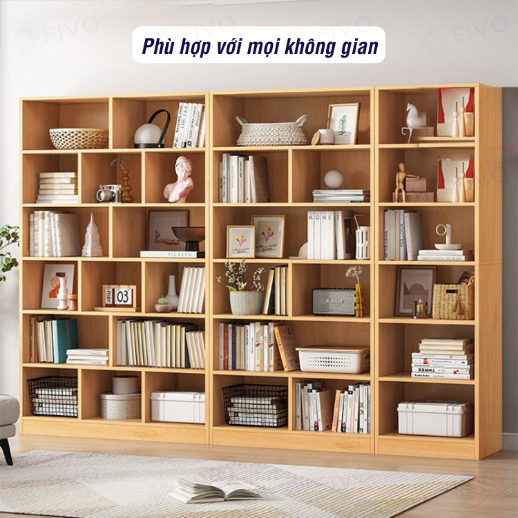 Kệ Sách Đứng Gỗ MDF FIVO FB70 (80 x 24 x 178cm) 6 Tầng Chia Nhiều Ngăn (Có Tấm Lưng Phía Sau) - Hàng Chính Hãng